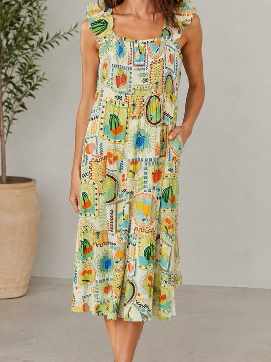 By The River Dresses & Skirts - Women's By the River Natasha Multicolor Midi Dress - Sleeveless Smocked Bodice